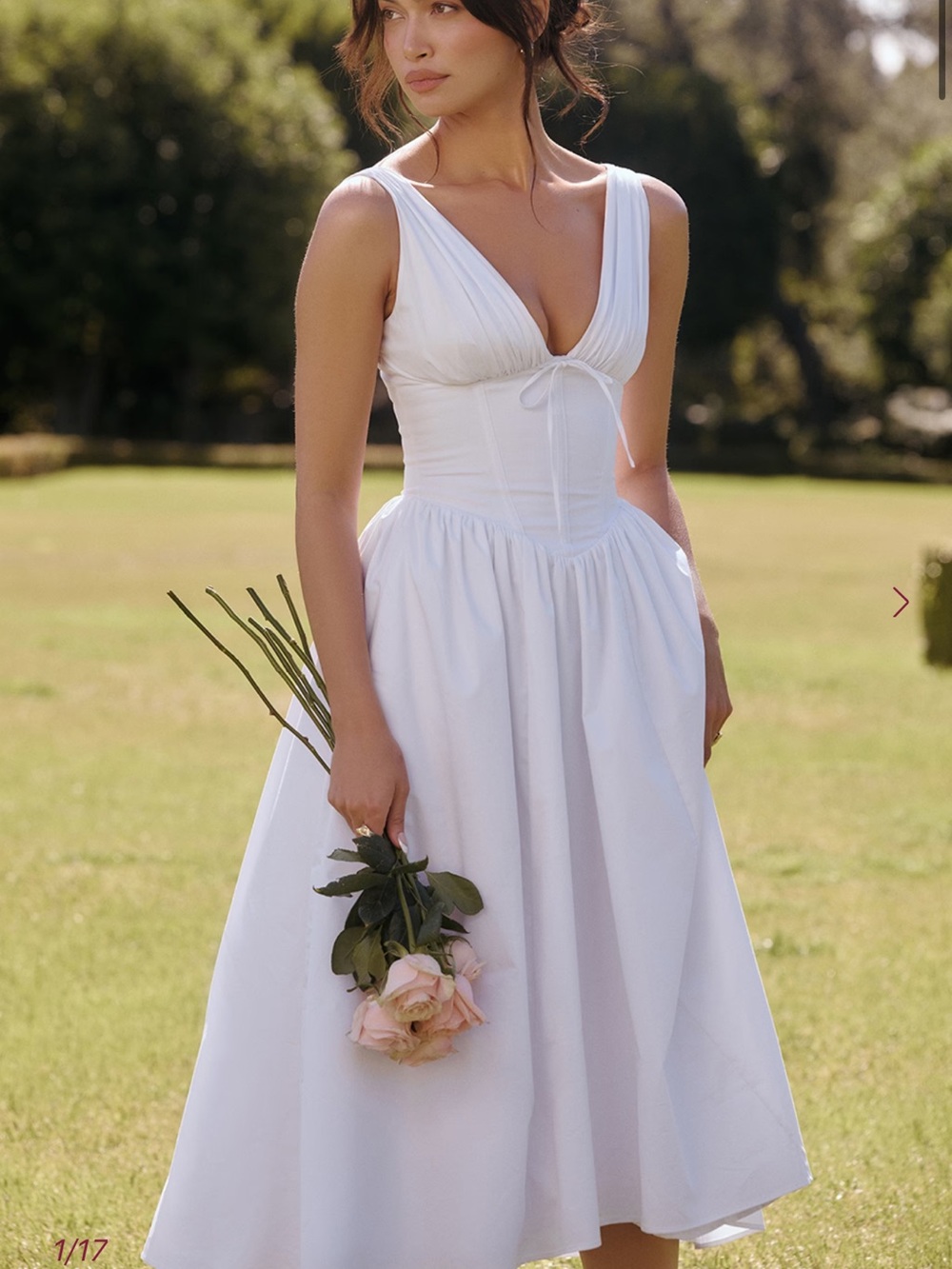 House of CB White V-Neck Tie-Front Midi Dress